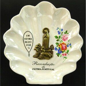 Our Lady of Fatima Shell Ceramic Tabletop Shrine Plaque Portuguese